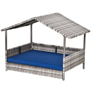 Niche pour chien en rotin avec auvent, panier pour chien en osier avec coussin résistant à l’eau, pour petites et moyennes races, bleu foncé