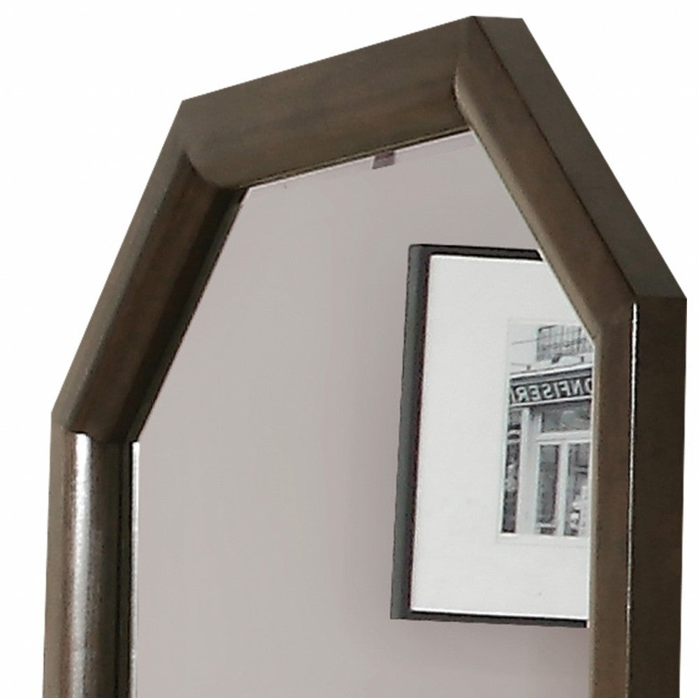 Tobacco Wood Finish Octagonal Frame Wall Mirror-Mirrors-DECOROLALA