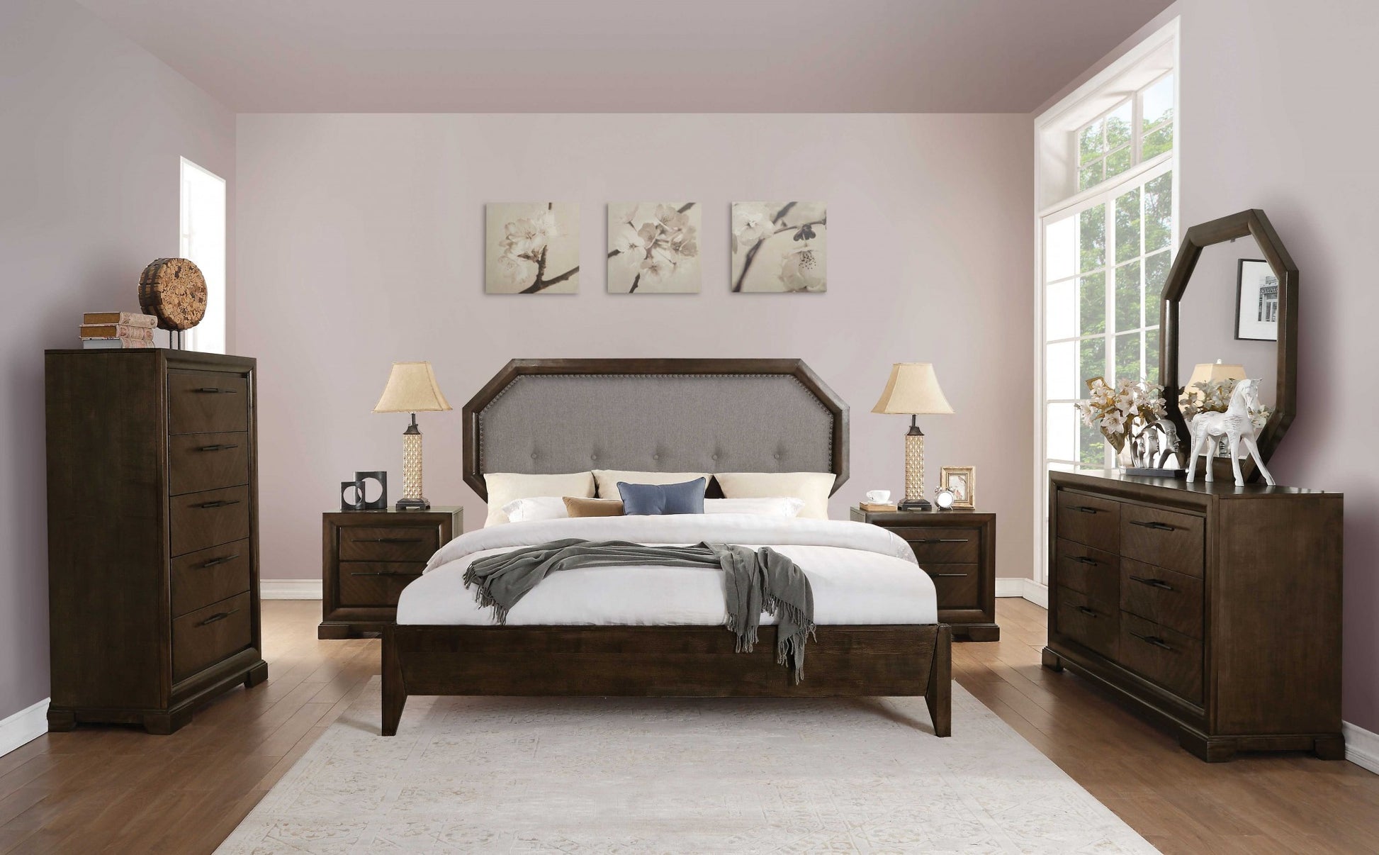 Tobacco Wood Finish Octagonal Frame Wall Mirror-Mirrors-DECOROLALA