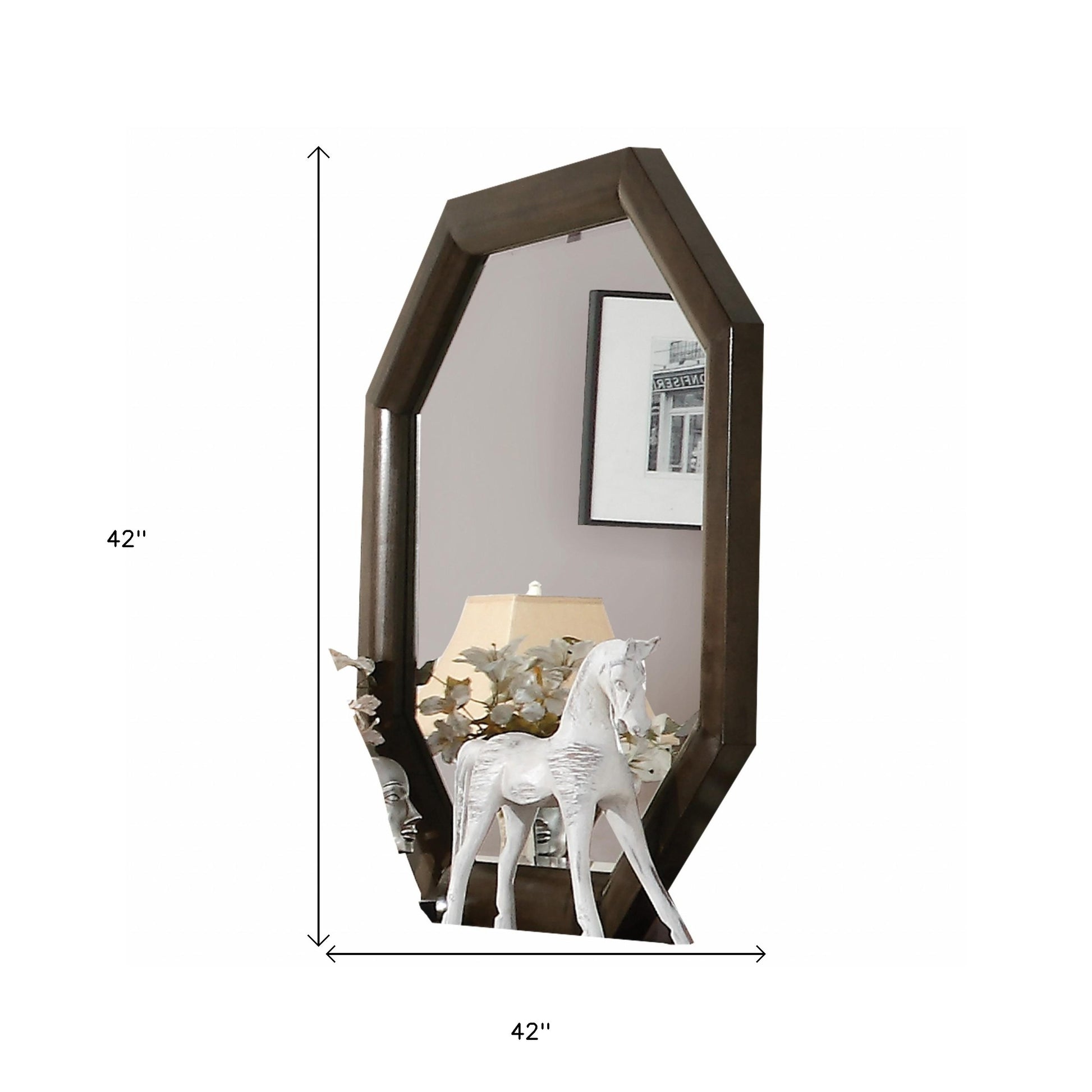 Tobacco Wood Finish Octagonal Frame Wall Mirror-Mirrors-DECOROLALA