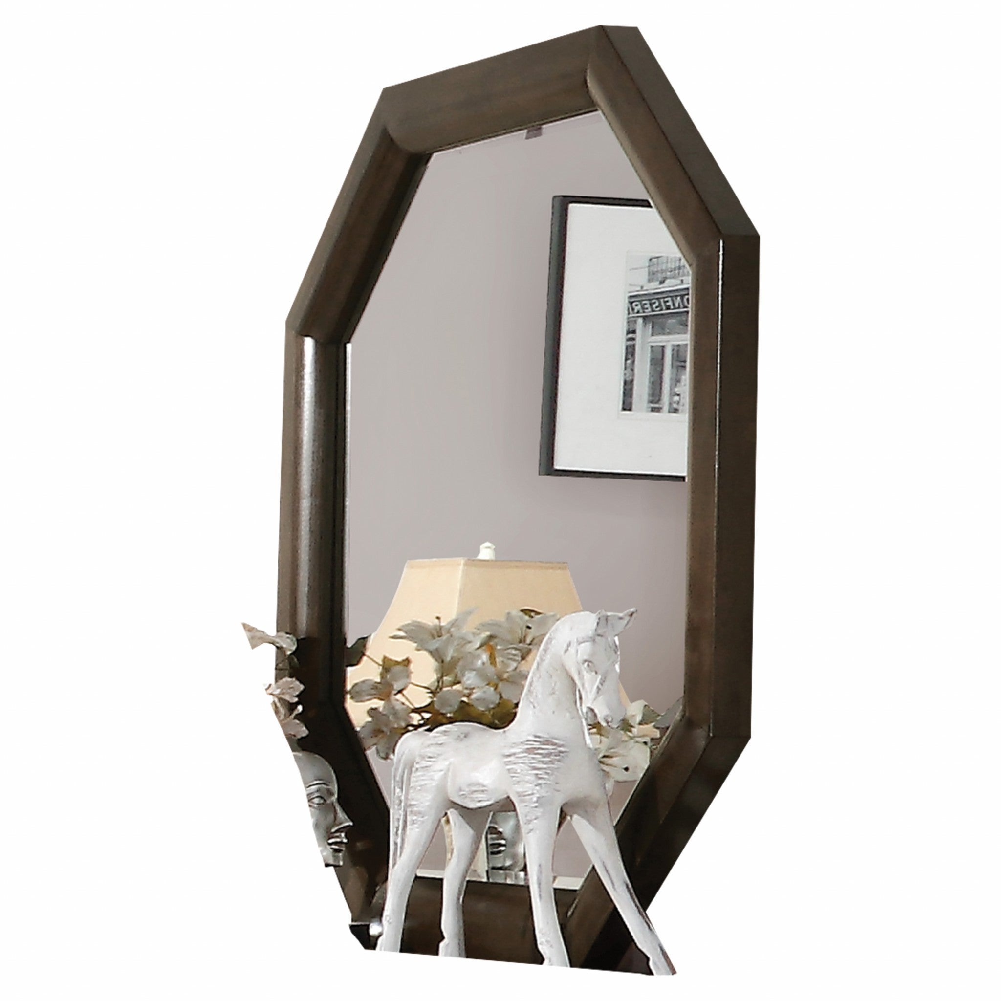 Tobacco Wood Finish Octagonal Frame Wall Mirror-Mirrors-DECOROLALA