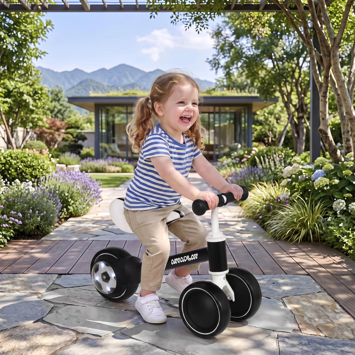 Balance Bike, Baby Bike with 135Â° Steering Limit & Lighting Rear Wheels for Toddlers 12-24 Months, Black-Toys & Games > Baby & Toddler Toys > Riding & Rocking Toys-DECOROLALA