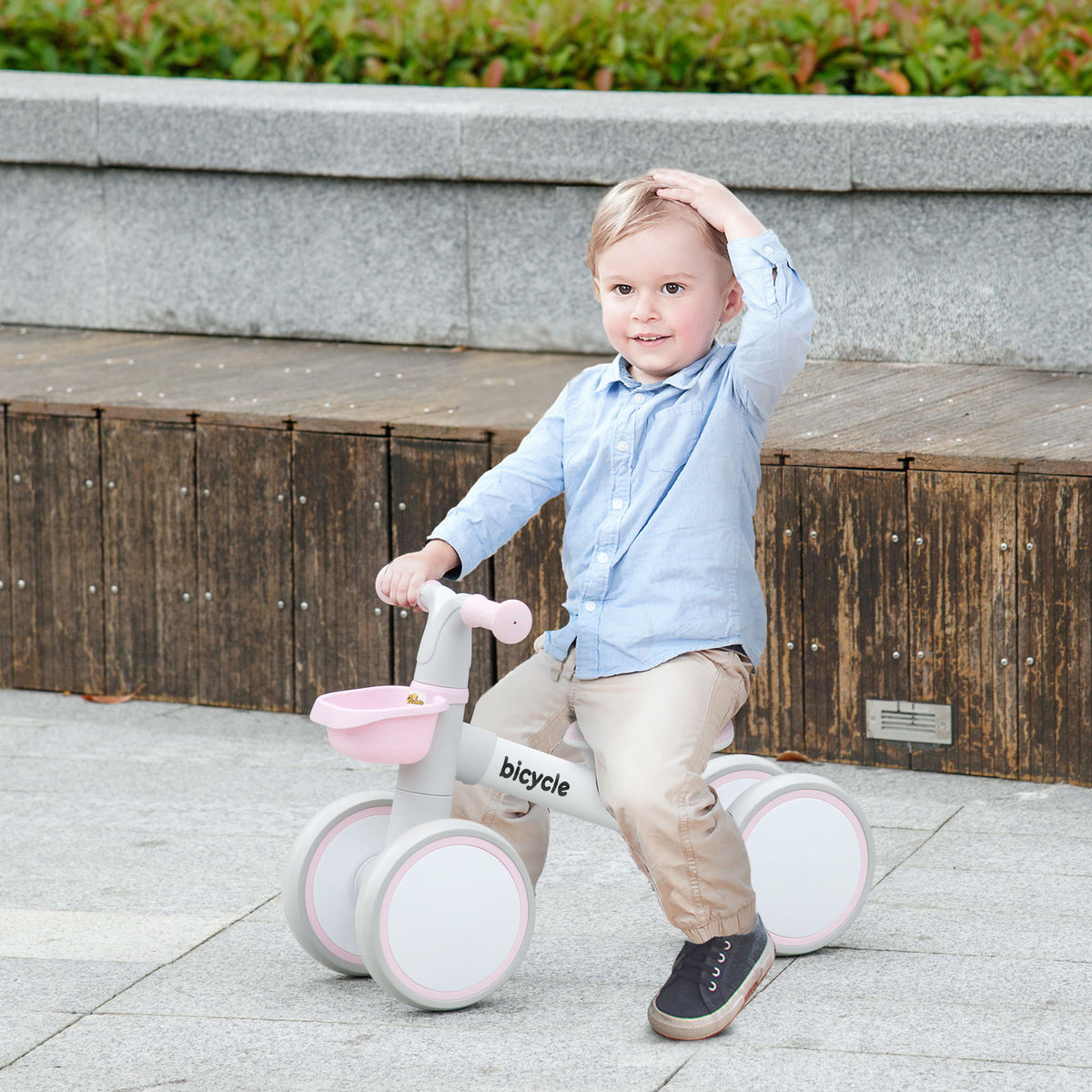 Toddler Balance Bike for 12â€“36 Months with Adjustable Seat, Removable Basket, 4 Silent Wheels-Toys & Games > Baby & Toddler Toys > Riding & Rocking Toys-DECOROLALA