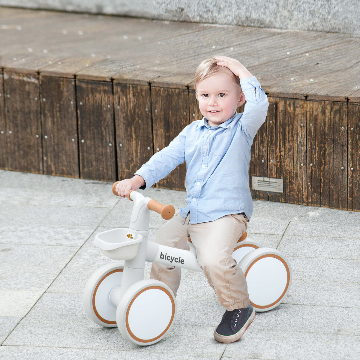 Toddler Balance Bike for 12â€“36 Months with Adjustable Seat, Removable Basket, 4 Silent Wheels-Toys & Games > Baby & Toddler Toys > Riding & Rocking Toys-DECOROLALA