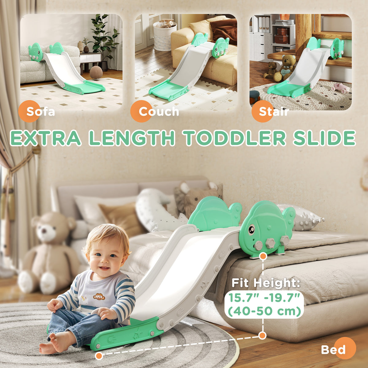 Toddler Couch Slide for Bed, Sofa, Stairs, Easy Assemble & Storage, for 18-48 Months-Toys & Games > Kids Outdoor Play > Gym Sets & Swings-DECOROLALA