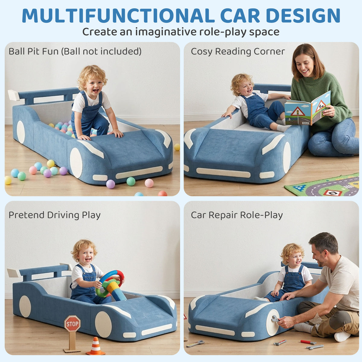 Climbing Toys for Toddlers, Foam Climbing Block Convert to Ball Pit or Toddler Bed for Gross Motor, 18-72 Months, Blue-Toys & Games > Baby & Toddler Toys > Kids Gym & Playmats-DECOROLALA