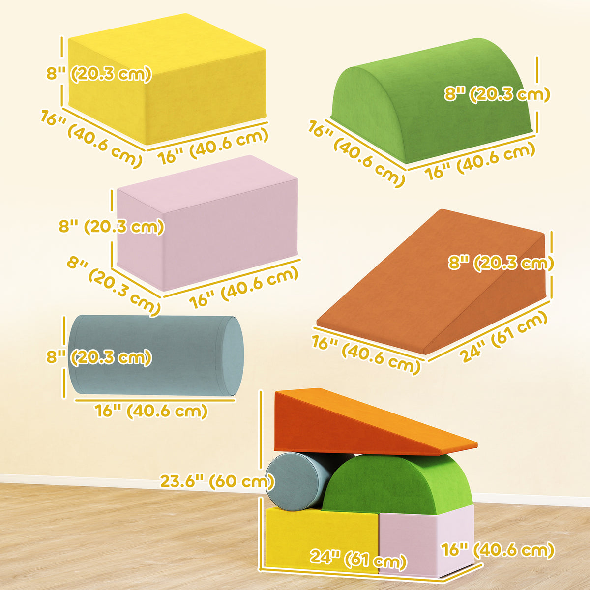 Climbing Toys for Toddlers with Removable Cover, Indoor Activity Play Set for Crawling, Sliding, Orange/Green-Toys & Games > Baby & Toddler Toys > Kids Gym & Playmats-DECOROLALA