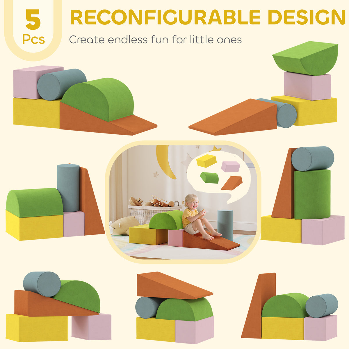 Climbing Toys for Toddlers with Removable Cover, Indoor Activity Play Set for Crawling, Sliding, Orange/Green-Toys & Games > Baby & Toddler Toys > Kids Gym & Playmats-DECOROLALA