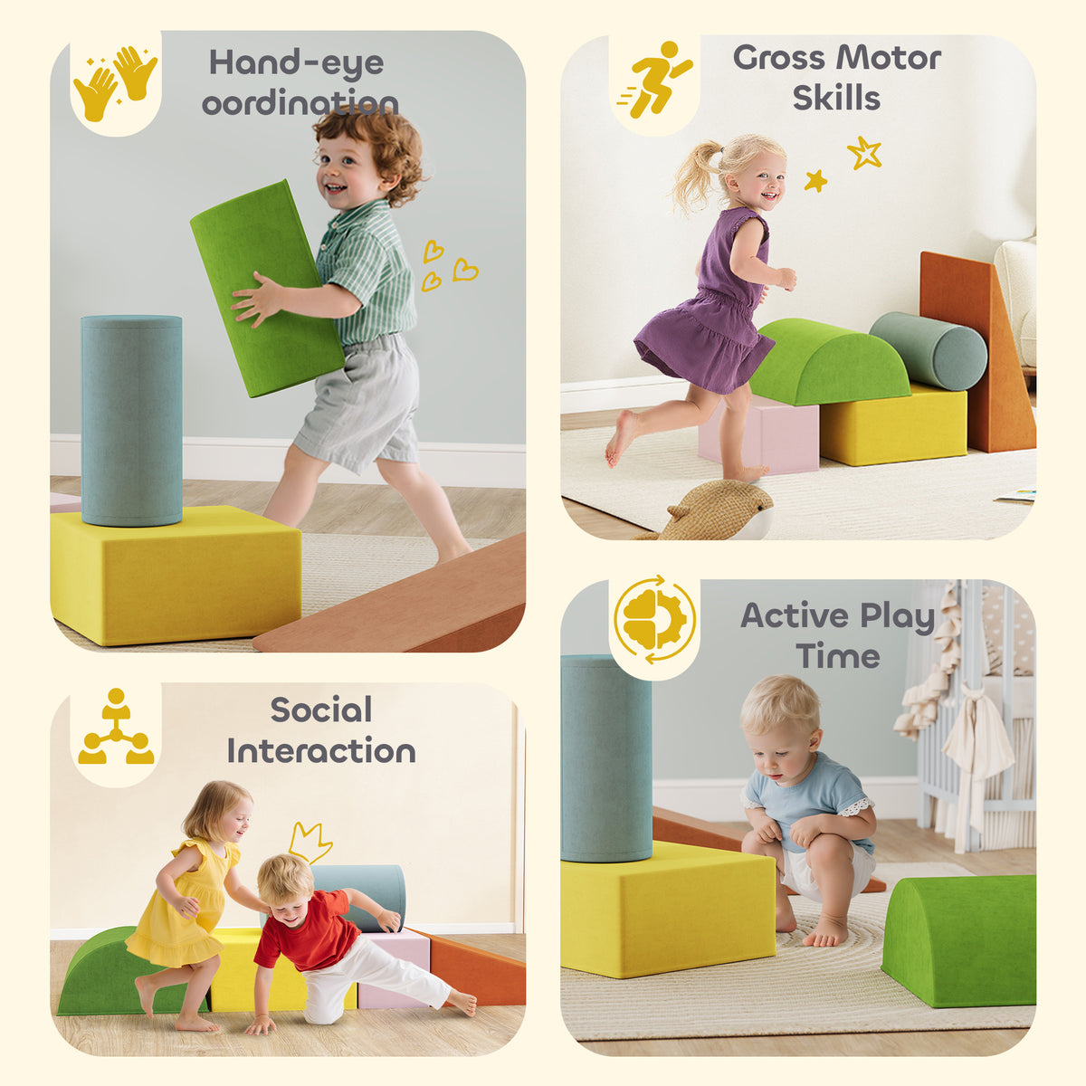 Climbing Toys for Toddlers with Removable Cover, Indoor Activity Play Set for Crawling, Sliding, Orange/Green-Toys & Games > Baby & Toddler Toys > Kids Gym & Playmats-DECOROLALA