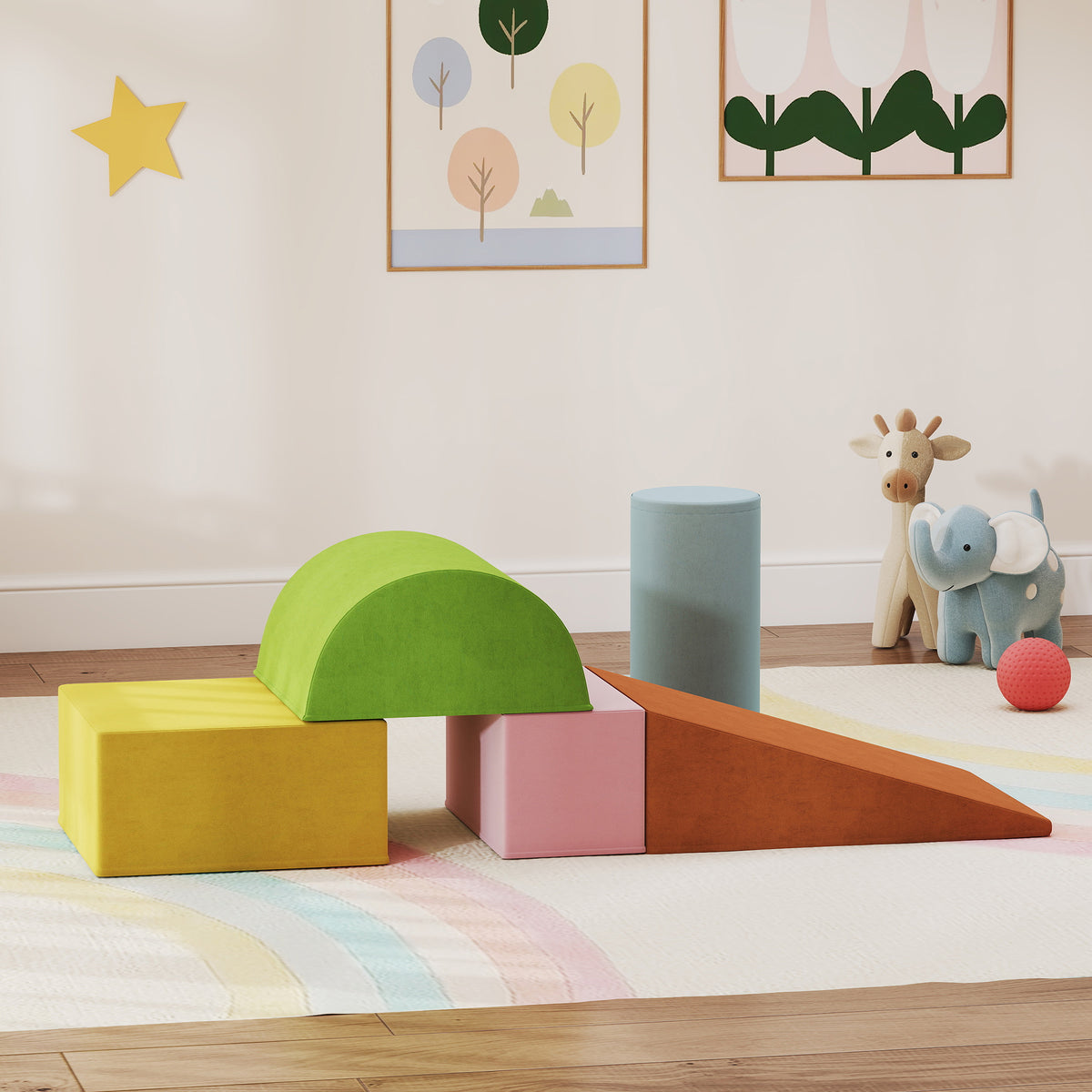 Climbing Toys for Toddlers with Removable Cover, Indoor Activity Play Set for Crawling, Sliding, Orange/Green-Toys & Games > Baby & Toddler Toys > Kids Gym & Playmats-DECOROLALA