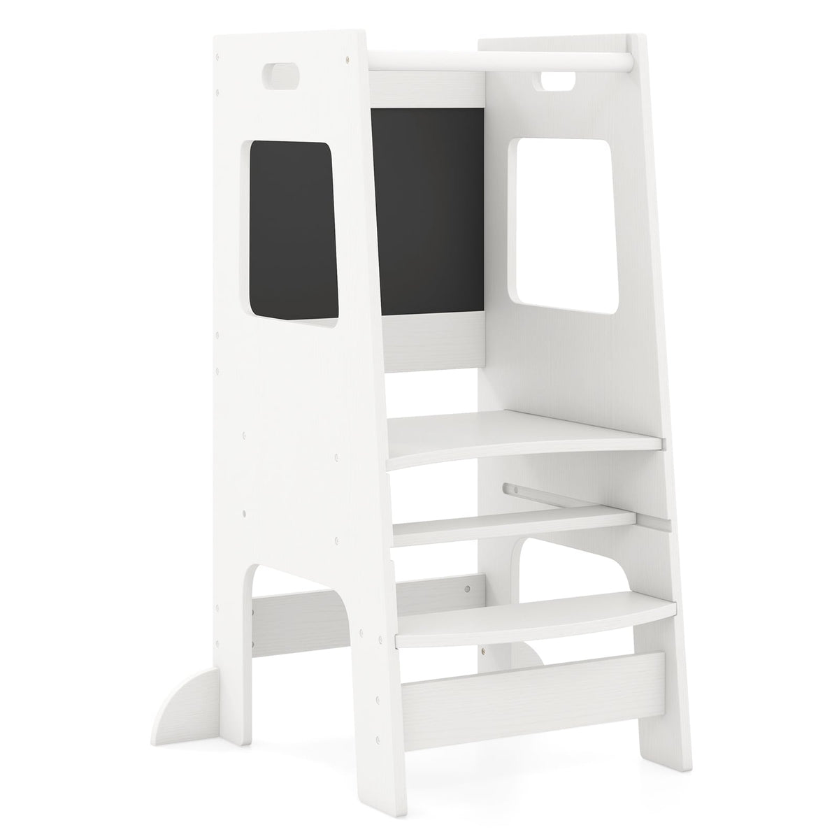 Toddler Kitchen Step Stool with Activity Chalkboard and Adjustable Height-White-Toddler & Kids Furniture-DECOROLALA