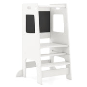 Toddler Kitchen Step Stool with Activity Chalkboard and Adjustable Height-White-Toddler & Kids Furniture-DECOROLALA