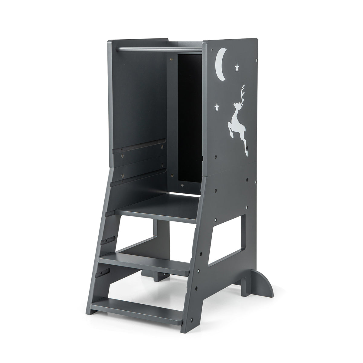 Toddler Kitchen Stool Helper Baby Standing Tower with Chalkboard and Whiteboard-Gray-Toddler & Kids Furniture-DECOROLALA