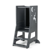 Toddler Kitchen Stool Helper Baby Standing Tower with Chalkboard and Whiteboard-Gray-Toddler & Kids Furniture-DECOROLALA