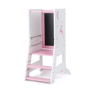Toddler Kitchen Stool Helper Baby Standing Tower with Chalkboard and Whiteboard-Pink-Toddler & Kids Furniture-DECOROLALA