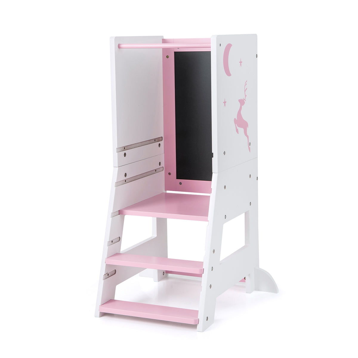 Toddler Kitchen Stool Helper Baby Standing Tower with Chalkboard and Whiteboard-Pink-Toddler & Kids Furniture-DECOROLALA