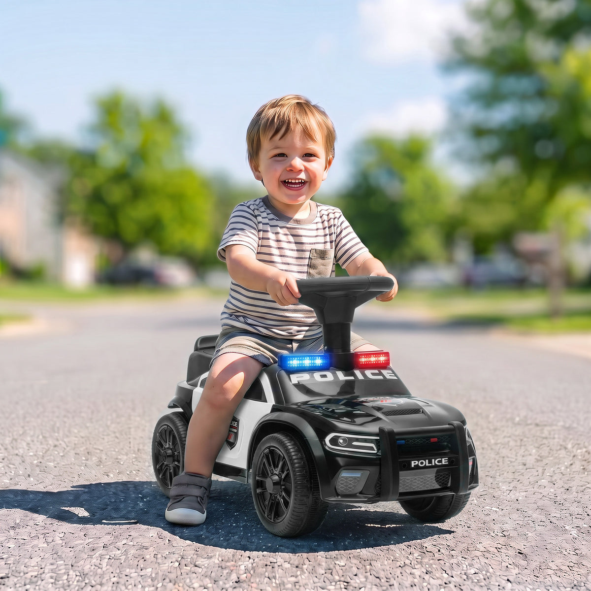 Toddler Push Car, Ride on Car with Light, Music, Under-Seat Storage and Anti Tip Device for 18-36 Months, Black-Toys & Games > Baby & Toddler Toys > Riding & Rocking Toys > Push Cars for Toddlers-DECOROLALA