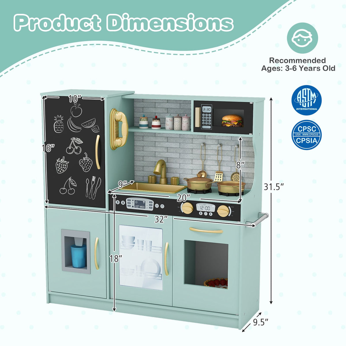 Toddler Pretend Play Kitchen for Boys and Girls 3-6 Years Old