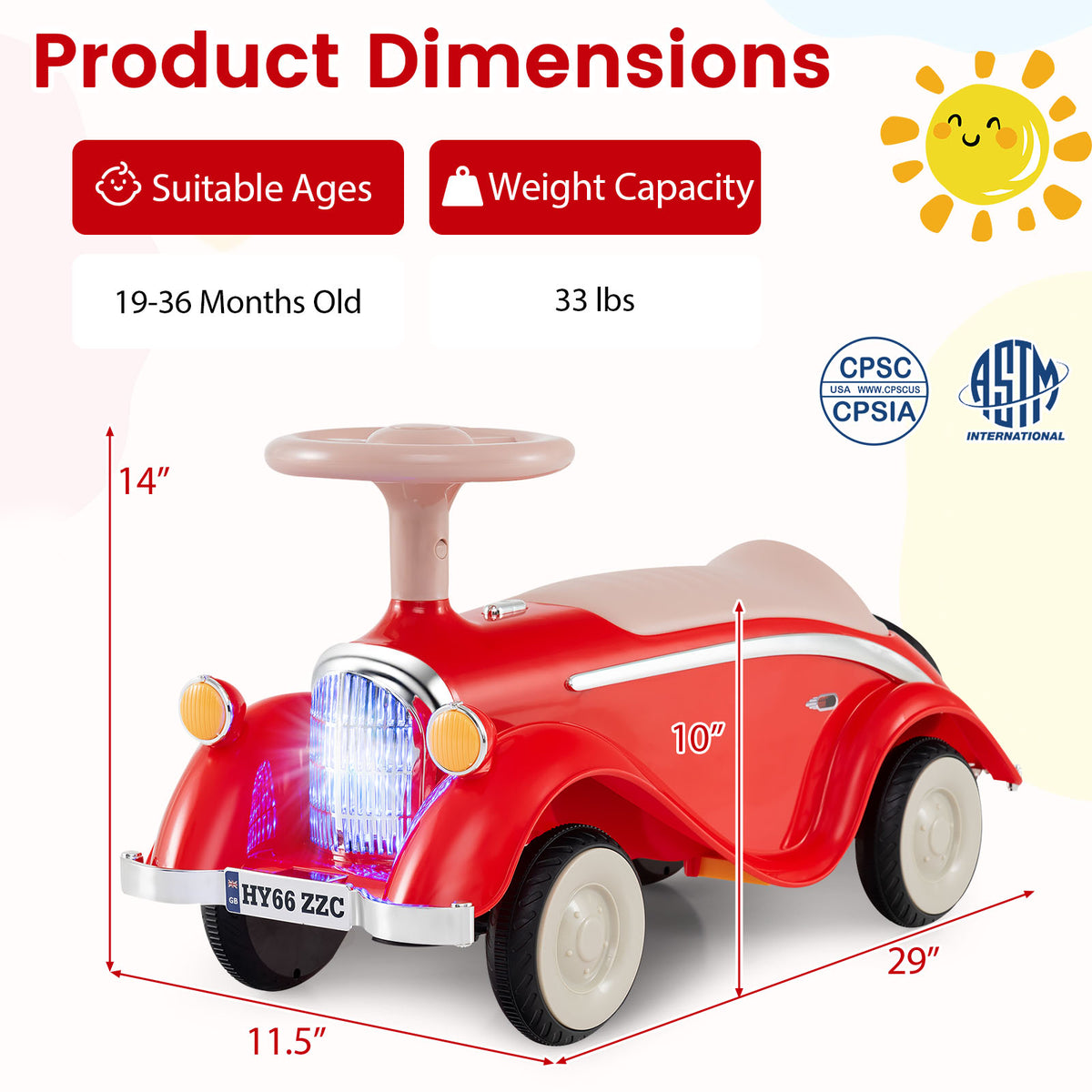 Toddler Ride-On Sliding Car with LED Headlights and Horn