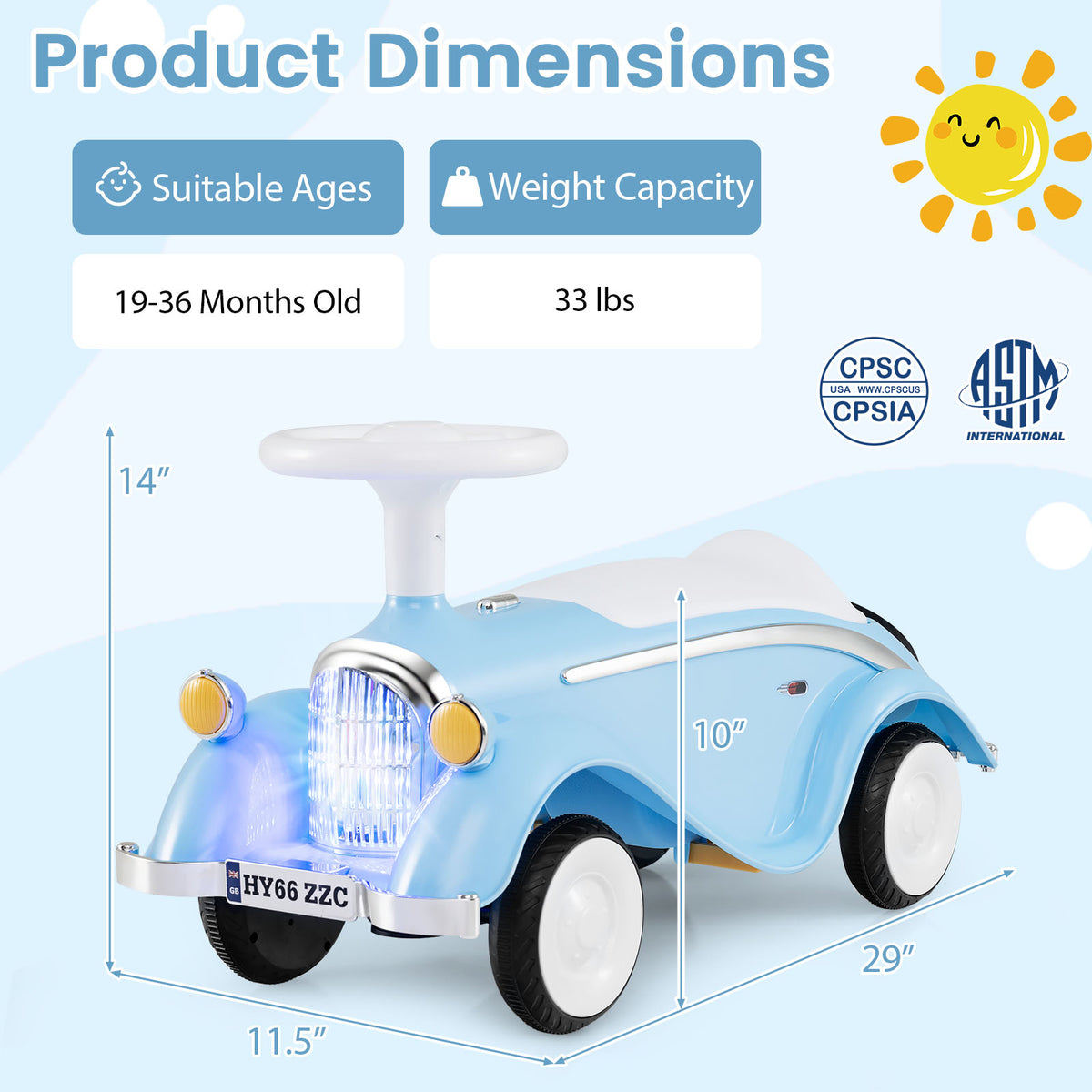 Toddler Ride-On Sliding Car with LED Headlights and Horn