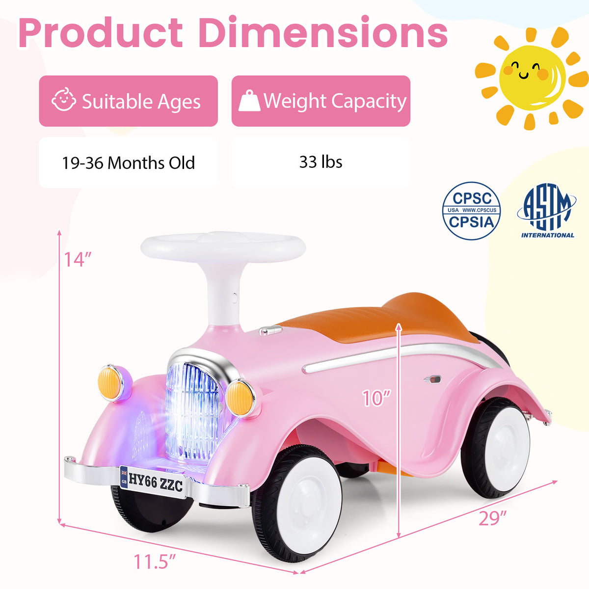 Toddler Ride-On Sliding Car with LED Headlights and Horn