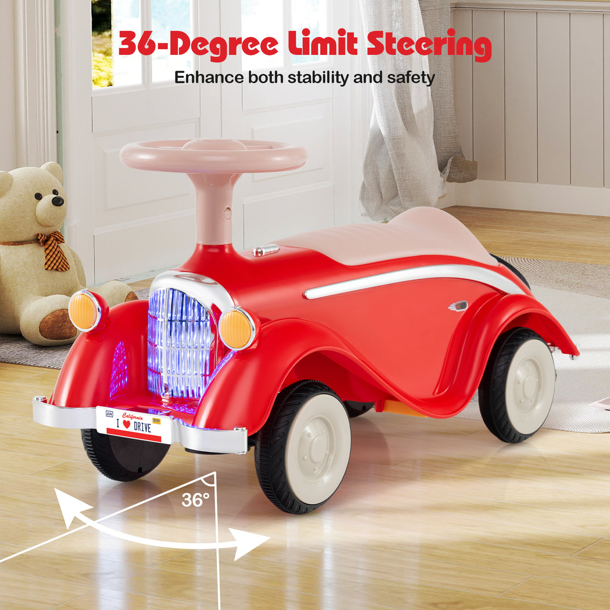 Toddler Ride-On Sliding Car with LED Headlights and Horn