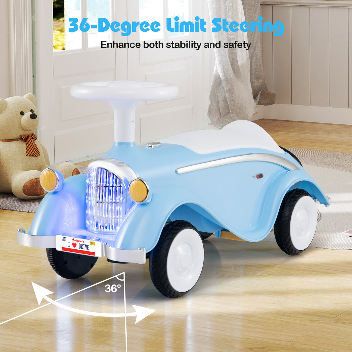 Toddler Ride-On Sliding Car with LED Headlights and Horn