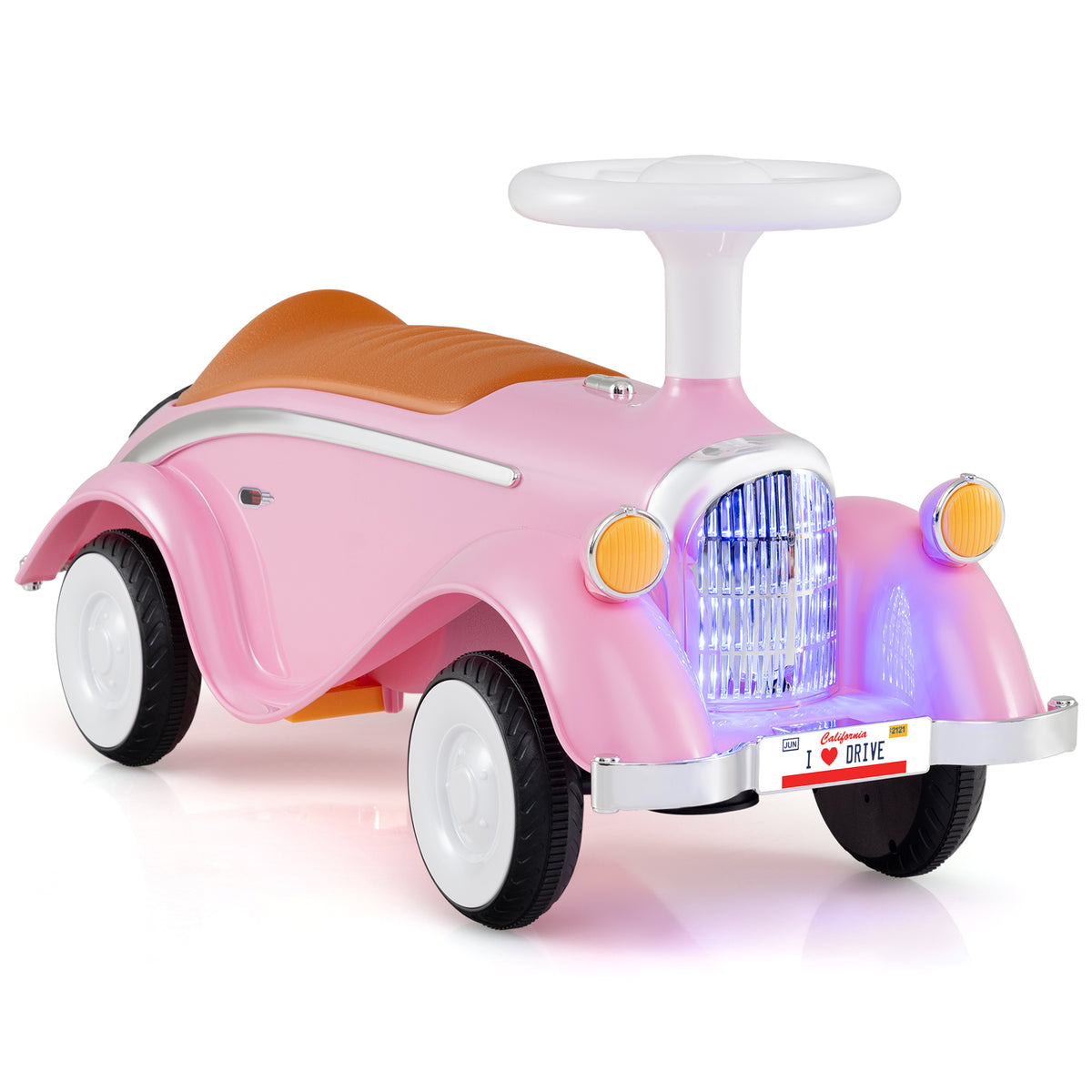 Voiture classique à glisser pour tout-petits avec klaxon et phare LED