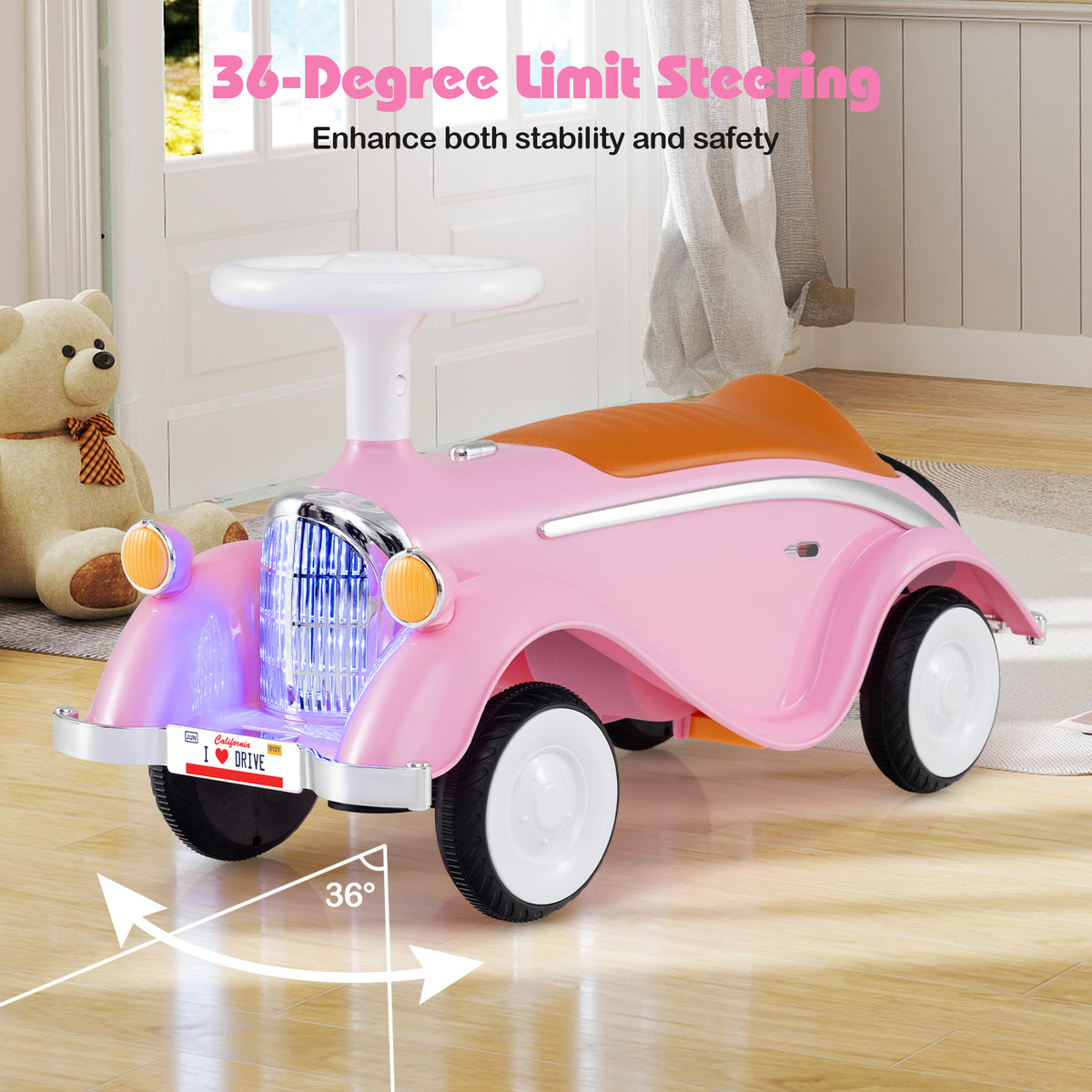 Toddler Ride-On Sliding Car with LED Headlights and Horn