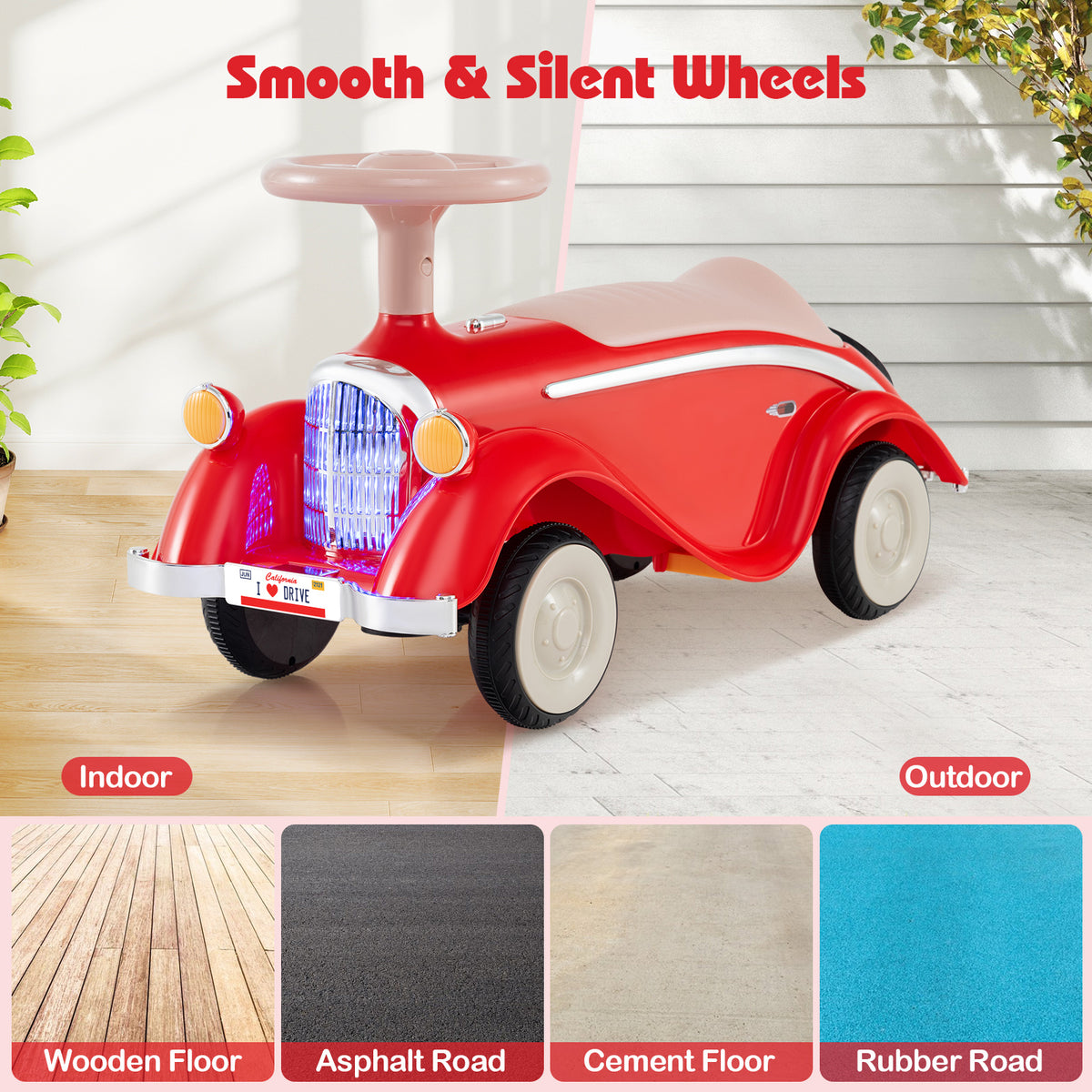 Toddler Ride-On Sliding Car with LED Headlights and Horn