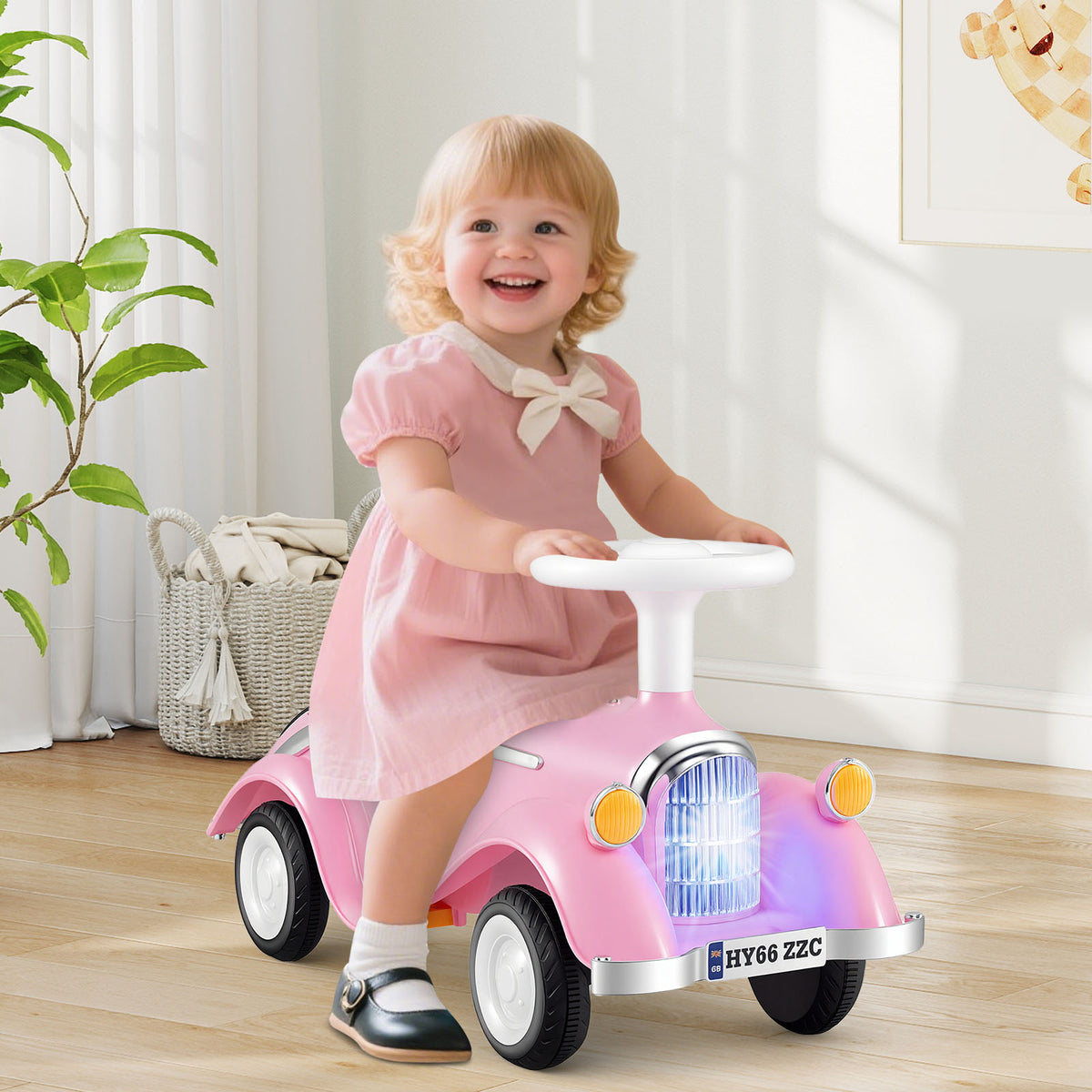 Toddler Ride-On Sliding Car with LED Headlights and Horn