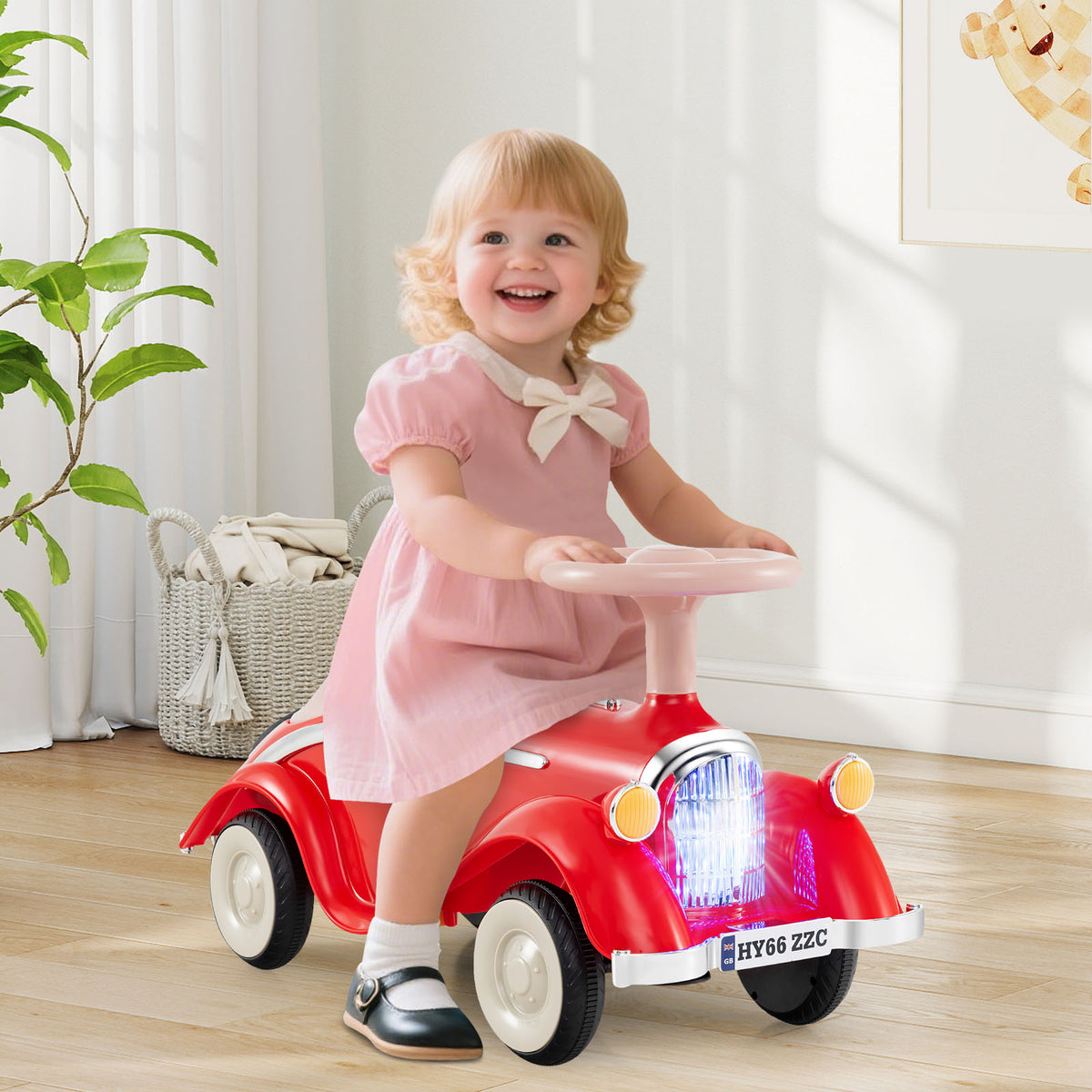 Toddler Ride-On Sliding Car with LED Headlights and Horn