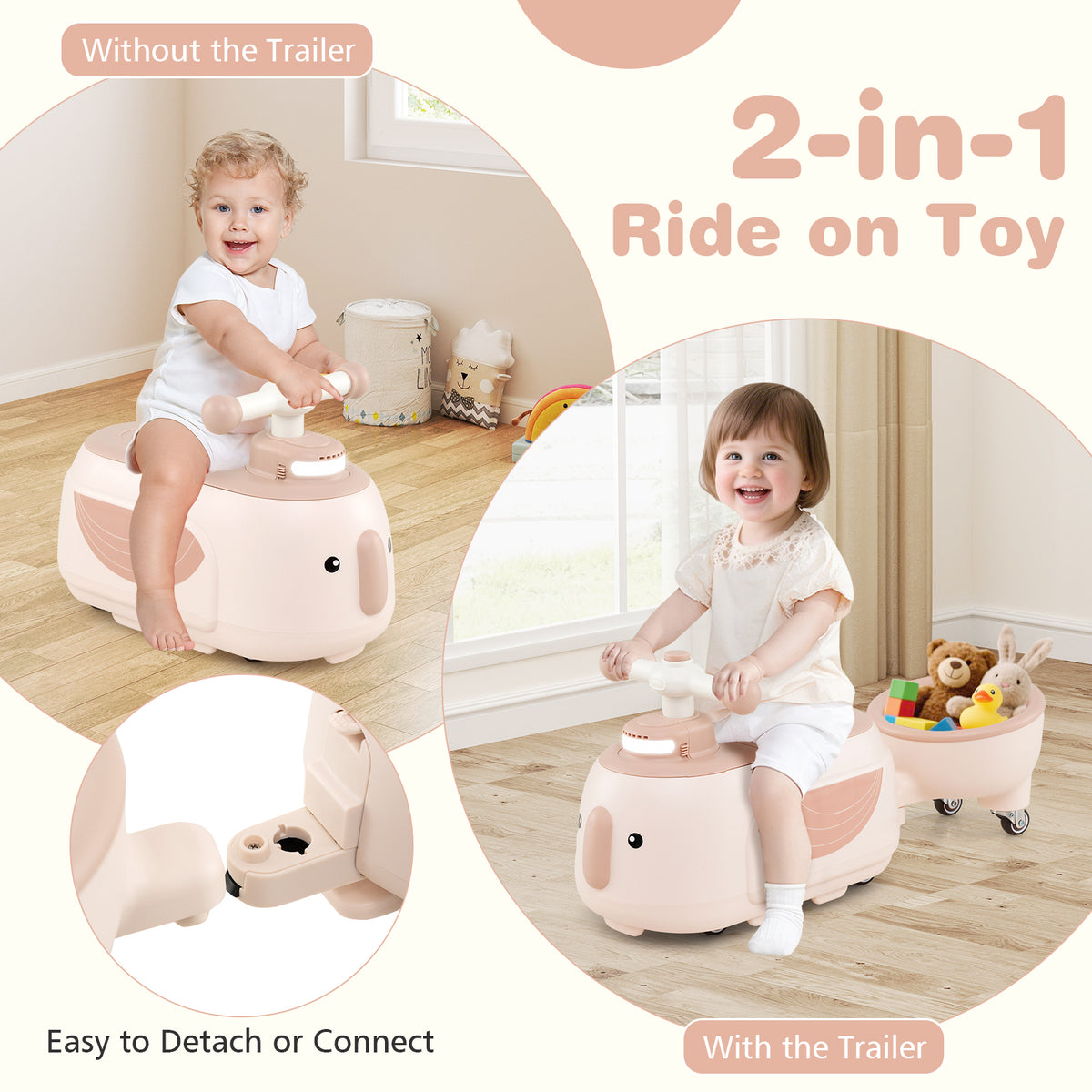 Toddler Ride on Toy with Trailer and Light Music