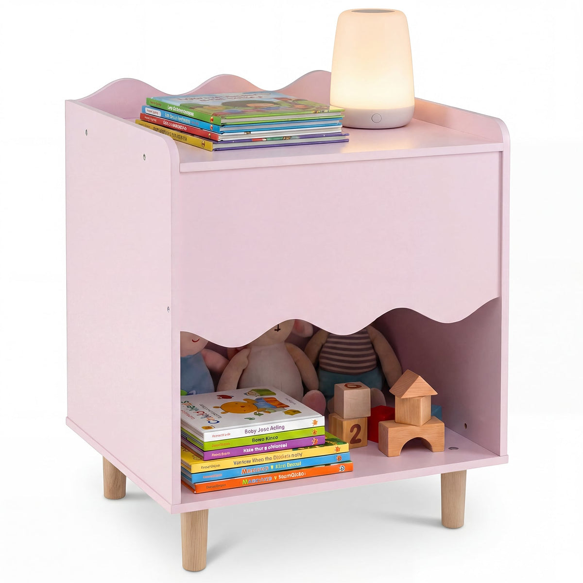 Toddler Scalloped Side Table with Wide Top & Open Compartment-Pink-Kids Storage-DECOROLALA