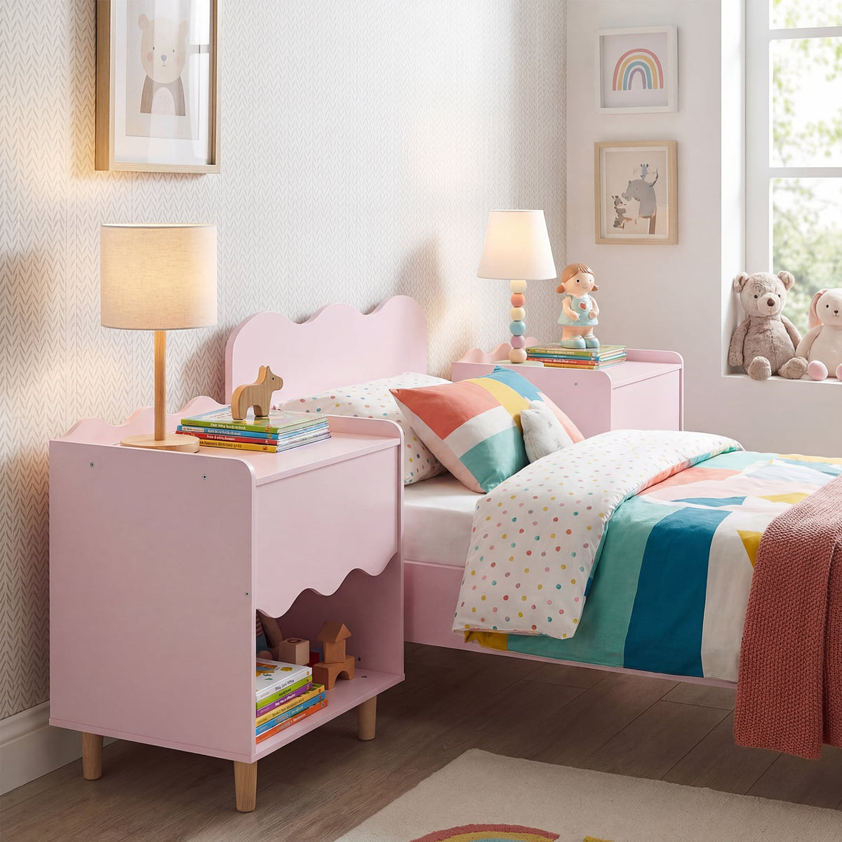 Toddler Scalloped Side Table with Wide Top & Open Compartment-Pink-Kids Storage-DECOROLALA