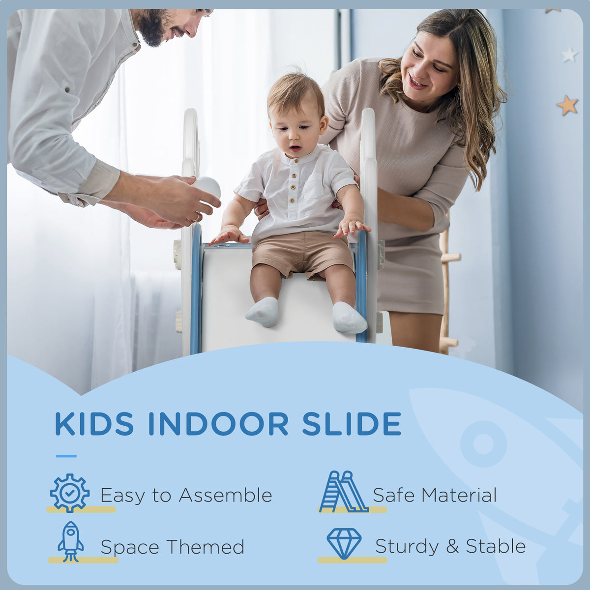 Toddler Slide - Space Theme Indoor Climber Playset, Gray/White-Toys & Games > Kids Outdoor Play > Gym Sets & Swings-DECOROLALA