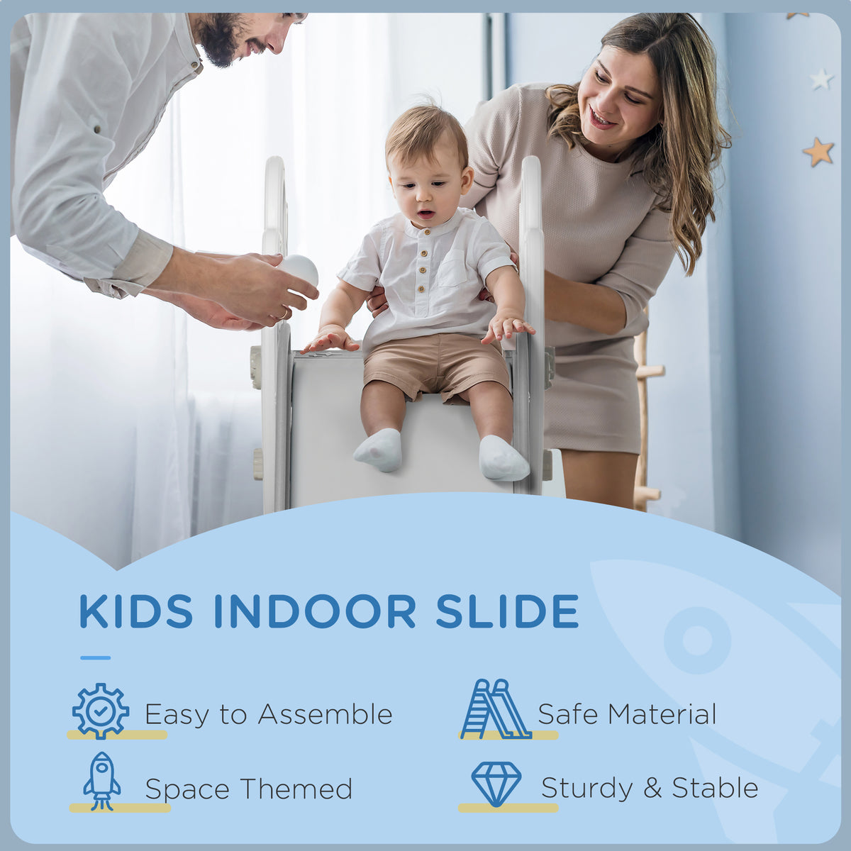 Toddler Slide - Space Theme Indoor Climber Playset, Gray/White-Toys & Games > Kids Outdoor Play > Gym Sets & Swings-DECOROLALA