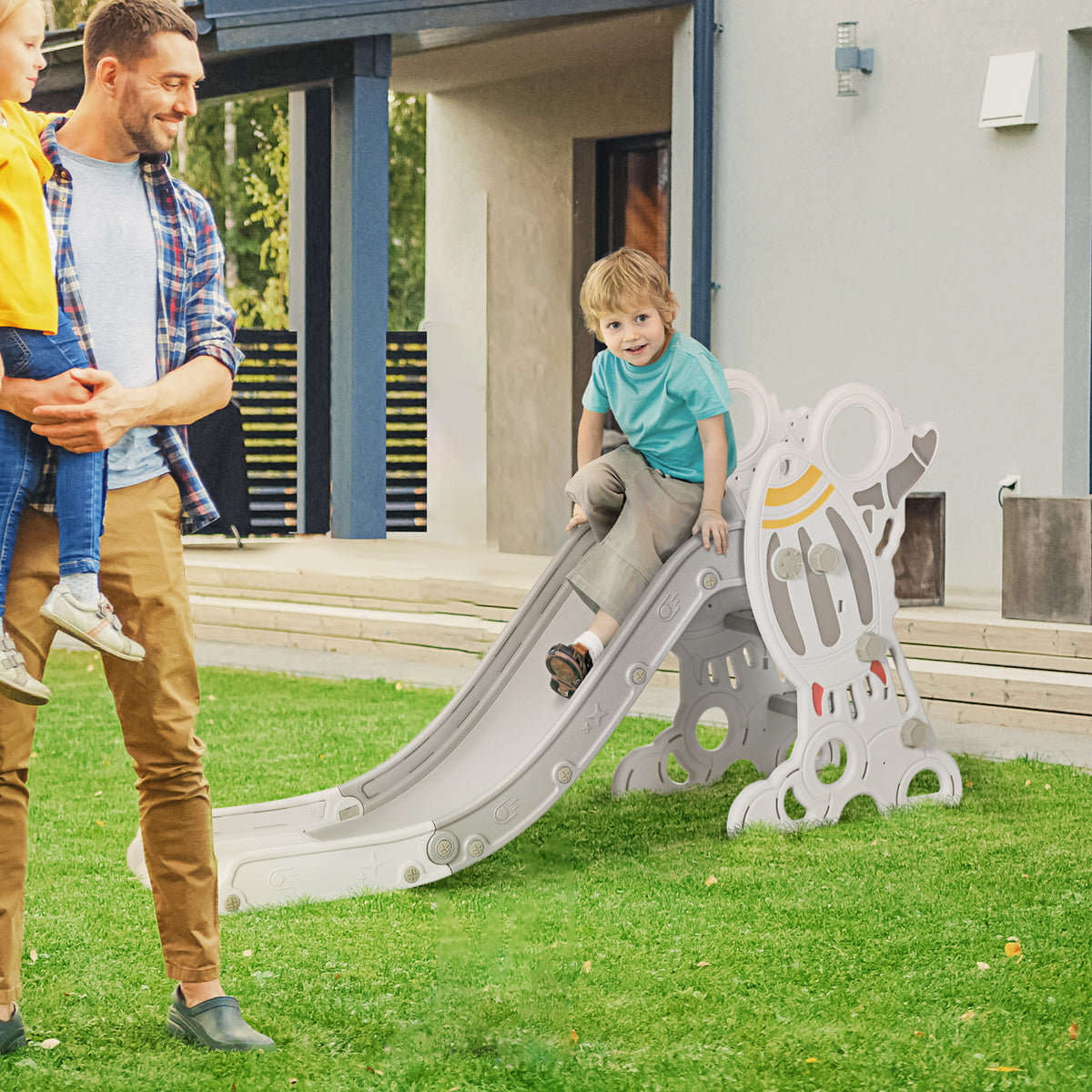 Toddler Slide - Space Theme Indoor Climber Playset, Gray/White-Toys & Games > Kids Outdoor Play > Gym Sets & Swings-DECOROLALA