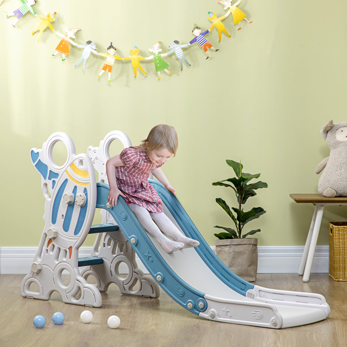 Toddler Slide - Space Theme Indoor Climber Playset, Gray/White-Toys & Games > Kids Outdoor Play > Gym Sets & Swings-DECOROLALA