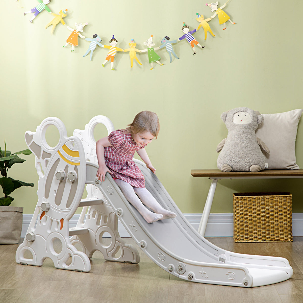 Toddler Slide - Space Theme Indoor Climber Playset, Gray/White-Toys & Games > Kids Outdoor Play > Gym Sets & Swings-DECOROLALA