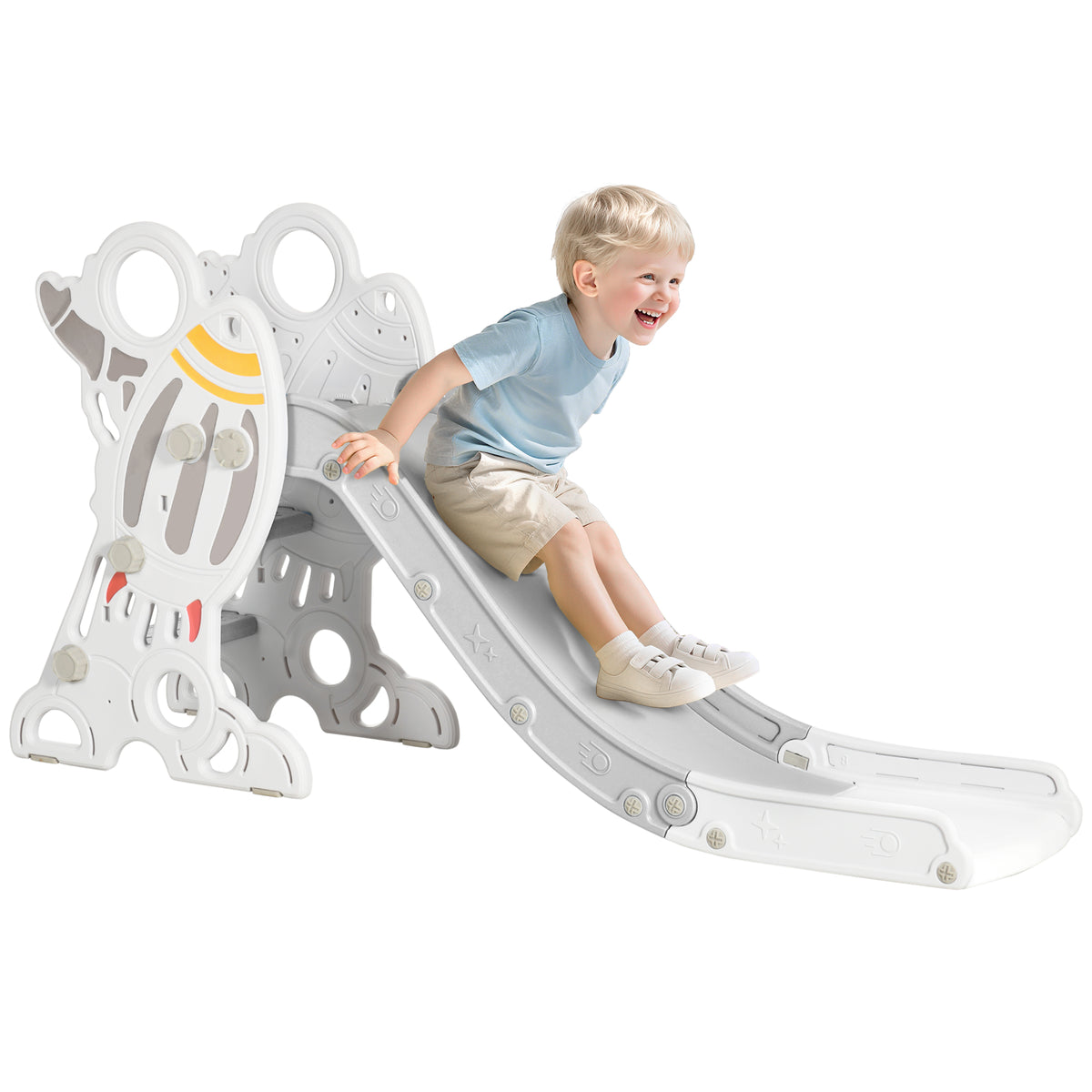 Toddler Slide - Space Theme Indoor Climber Playset, Gray/White-Toys & Games > Kids Outdoor Play > Gym Sets & Swings-DECOROLALA