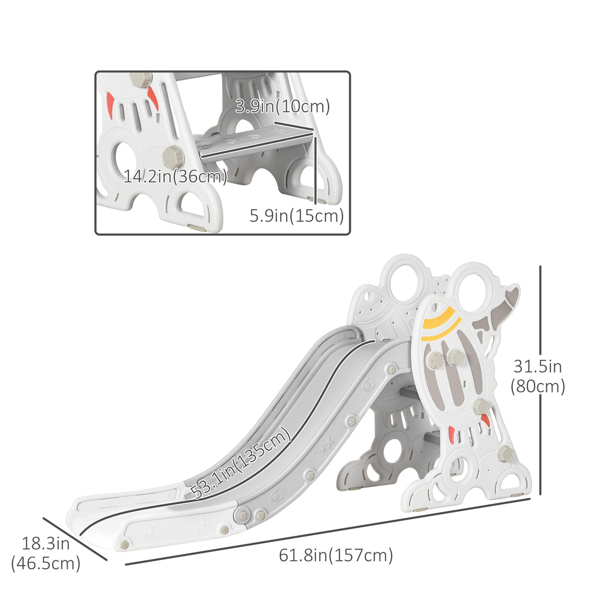 Toddler Slide - Space Theme Indoor Climber Playset, Gray/White-Toys & Games > Kids Outdoor Play > Gym Sets & Swings-DECOROLALA