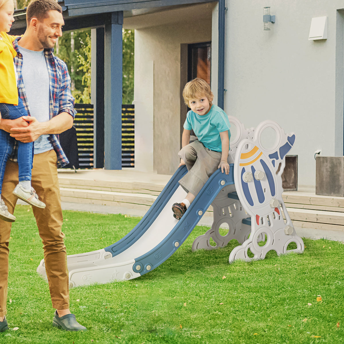 Toddler Slide - Space Theme Indoor Climber Playset, Gray/White-Toys & Games > Kids Outdoor Play > Gym Sets & Swings-DECOROLALA