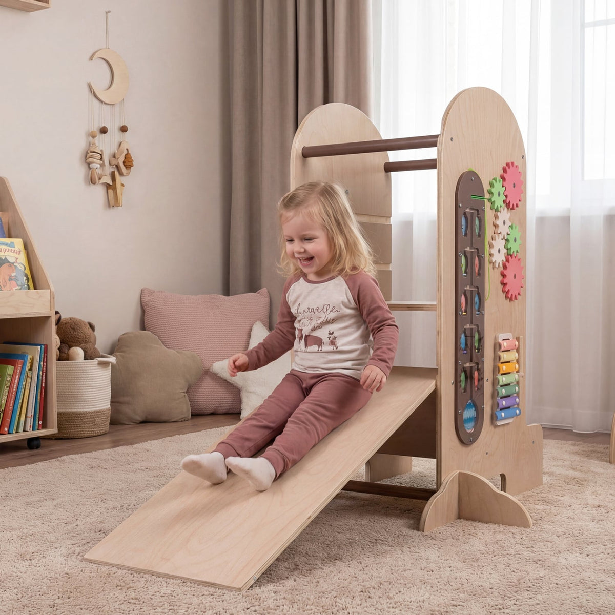 Toddler Standing Tower Kids Step Stool with Adjustable Height Chalkboard and Slide-Toddler & Kids Furniture-DECOROLALA