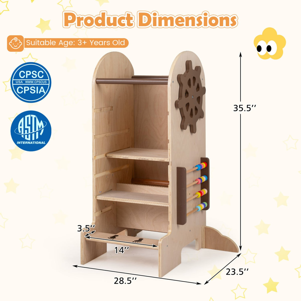 Toddler Standing Tower Kids Step Stool with Adjustable Height Chalkboard and Slide-Toddler & Kids Furniture-DECOROLALA
