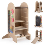 Toddler Standing Tower Kids Step Stool with Adjustable Height Chalkboard and Slide-Toddler & Kids Furniture-DECOROLALA