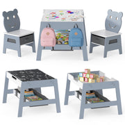Toddler Table and 2 Chairs 5-in-1 Cute Art Desk Set with Reversible Chalkboard Whiteboard-Grey-Kids Tables & Chair Sets-DECOROLALA