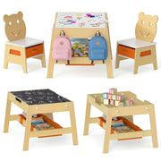 Toddler Table and 2 Chairs 5-in-1 Cute Art Desk Set with Reversible Chalkboard Whiteboard-Natural-Kids Tables & Chair Sets-DECOROLALA