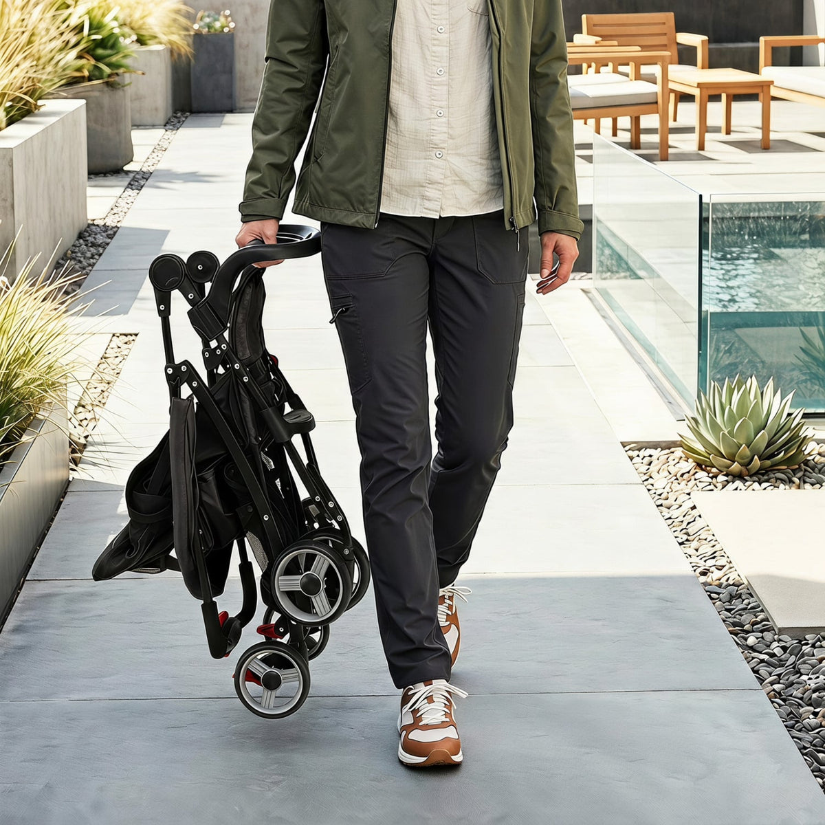 Toddler Travel Stroller for Airplane with Canopy and Adjustable Backrest-Black-Baby Strollers-DECOROLALA
