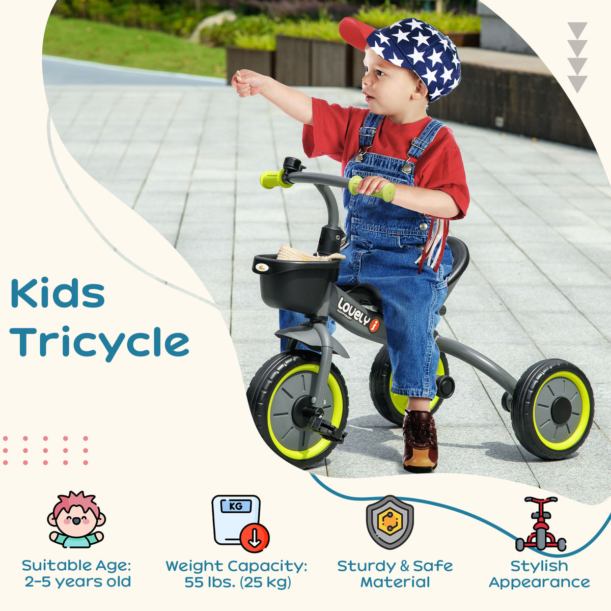Tricycle for Toddler 2-5 Year Old Girls and Boys, Toddler Trike with Adjustable Seat, Basket, Bell-Toys & Games > Baby & Toddler Toys > Riding & Rocking Toys > Tricycles for Kids-DECOROLALA